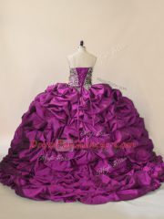 Fancy Lace Up Sweet 16 Dress Purple for Sweet 16 and Quinceanera with Beading and Pick Ups Brush Train