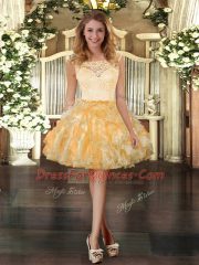 Fitting Gold Sleeveless Lace and Ruffles Floor Length Quinceanera Dress