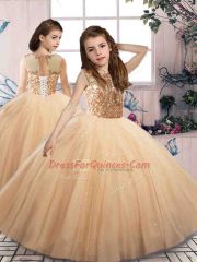 Hot Selling Gold Scoop Lace Up Beading Ball Gown Prom Dress Sleeveless