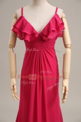 Amazing Brush Train Empire Dress for Prom Hot Pink Straps Chiffon Sleeveless Zipper