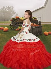 Orange Sleeveless Organza Lace Up Little Girls Pageant Gowns for Party and Military Ball and Wedding Party