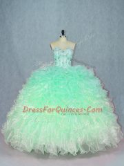 Excellent Sweetheart Sleeveless Lace Up 15th Birthday Dress Teal Organza