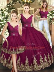 Modern Sleeveless Backless Floor Length Beading and Appliques 15th Birthday Dress
