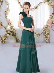 Custom Design Floor Length Lace Up Damas Dress Peacock Green for Wedding Party with Hand Made Flower