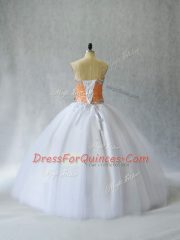 Tulle Sweetheart Sleeveless Lace Up Beading Quinceanera Dresses in White