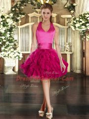 Fashionable Fuchsia Sweet 16 Quinceanera Dress Sweet 16 and Quinceanera with Ruffles Halter Top Sleeveless Lace Up