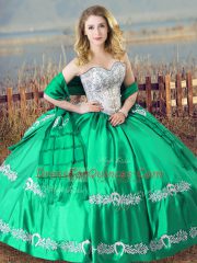 Turquoise Ball Gowns Satin Sweetheart Sleeveless Beading and Embroidery Floor Length Lace Up 15th Birthday Dress