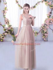 Pink Empire Lace and Belt Dama Dress Side Zipper Tulle Sleeveless Floor Length