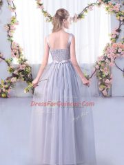 Pink Empire Lace and Belt Dama Dress Side Zipper Tulle Sleeveless Floor Length