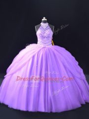 Lavender Ball Gowns Beading and Pick Ups Quinceanera Gown Tulle Sleeveless Floor Length