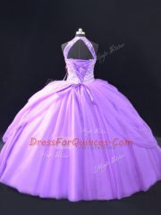 Lavender Ball Gowns Beading and Pick Ups Quinceanera Gown Tulle Sleeveless Floor Length
