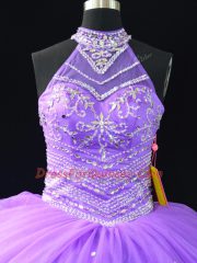 Lavender Ball Gowns Beading and Pick Ups Quinceanera Gown Tulle Sleeveless Floor Length