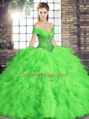 Customized Lace Up Off The Shoulder Beading and Ruffles Sweet 16 Dresses Tulle Sleeveless