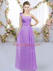 One Shoulder Sleeveless Lace Up Damas Dress Lavender Chiffon