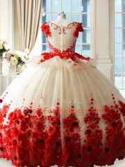 Scoop Sleeveless Tulle Sweet 16 Dresses Hand Made Flower Brush Train Zipper
