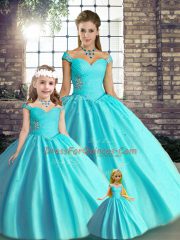 Charming Aqua Blue Off The Shoulder Neckline Beading Sweet 16 Quinceanera Dress Sleeveless Lace Up