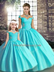 Charming Aqua Blue Off The Shoulder Neckline Beading Sweet 16 Quinceanera Dress Sleeveless Lace Up
