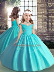 Charming Aqua Blue Off The Shoulder Neckline Beading Sweet 16 Quinceanera Dress Sleeveless Lace Up