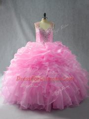 Extravagant Baby Pink Quinceanera Dresses Sweet 16 and Quinceanera with Beading and Ruffles and Pick Ups Straps Sleeveless Zipper