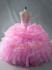 Extravagant Baby Pink Quinceanera Dresses Sweet 16 and Quinceanera with Beading and Ruffles and Pick Ups Straps Sleeveless Zipper