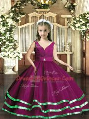 Trendy Purple Sleeveless Beading and Ruching Floor Length Pageant Dress