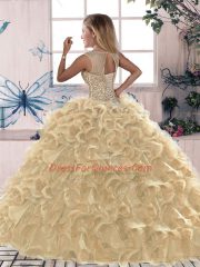 Hot Selling Scoop Sleeveless 15 Quinceanera Dress Floor Length Beading and Ruffles Peacock Green Organza