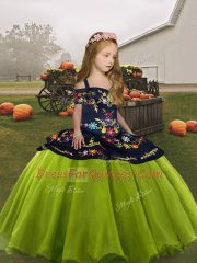 High End Ball Gowns Pageant Gowns For Girls Olive Green Straps Organza Sleeveless Floor Length Lace Up