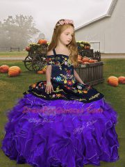 Floor Length Ball Gowns Sleeveless Purple Little Girl Pageant Dress Lace Up
