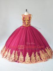 Dramatic Burgundy Tulle Lace Up Vestidos de Quinceanera Sleeveless Floor Length Appliques