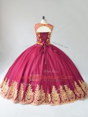 Dramatic Burgundy Tulle Lace Up Vestidos de Quinceanera Sleeveless Floor Length Appliques