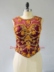 Dramatic Burgundy Tulle Lace Up Vestidos de Quinceanera Sleeveless Floor Length Appliques