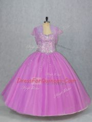 Admirable Lilac Sweetheart Lace Up Beading 15th Birthday Dress Sleeveless