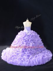 Low Price Sleeveless Beading and Pick Ups and Hand Made Flower Lace Up Sweet 16 Dresses with Lavender