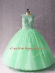 Gorgeous Apple Green Lace Up Scoop Beading 15 Quinceanera Dress Tulle Sleeveless