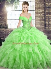 Captivating Brush Train Ball Gowns Quinceanera Dress Off The Shoulder Organza Sleeveless Lace Up