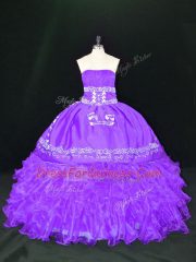 Fancy Lavender Sleeveless Organza Lace Up 15th Birthday Dress for Sweet 16 and Quinceanera