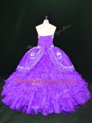 Fancy Lavender Sleeveless Organza Lace Up 15th Birthday Dress for Sweet 16 and Quinceanera