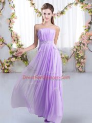 On Sale Strapless Sleeveless Chiffon Quinceanera Court Dresses Beading Sweep Train Lace Up