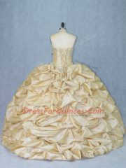 Elegant Sweetheart Sleeveless Sweet 16 Dresses Brush Train Beading and Appliques Champagne Organza and Taffeta