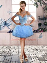 Glorious Blue Off The Shoulder Neckline Beading and Ruffles 15th Birthday Dress Sleeveless Lace Up