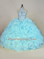 Fashion Sleeveless Brush Train Beading and Ruffles Lace Up Quinceanera Dresses