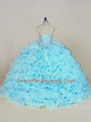 Fashion Sleeveless Brush Train Beading and Ruffles Lace Up Quinceanera Dresses