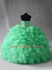 Apple Green Ball Gowns Scoop Sleeveless Organza Floor Length Lace Up Beading and Ruffles and Pick Ups Quinceanera Dress