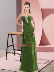 Floor Length Olive Green Homecoming Dress Chiffon Sleeveless Beading