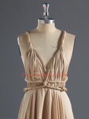Admirable Champagne Empire Ruching Homecoming Dress Criss Cross Chiffon Sleeveless Floor Length