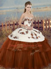 Brown Sleeveless Tulle Lace Up Ball Gown Prom Dress for Military Ball and Sweet 16 and Quinceanera