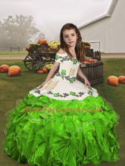 Stunning Organza Sleeveless Floor Length Little Girls Pageant Gowns and Embroidery and Ruffles