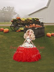 Off The Shoulder Sleeveless Lace Up Sweet 16 Dress White And Red Organza