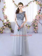 Scoop Sleeveless Tulle Quinceanera Court Dresses Appliques Lace Up