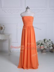 Suitable Orange Empire Chiffon Strapless Sleeveless Ruching Floor Length Zipper Vestidos de Damas